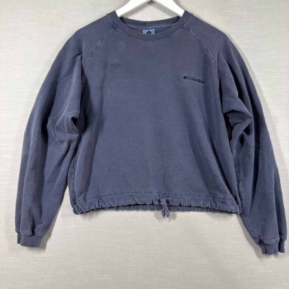 Vintage Columbia Sweatshirt Womens Medium Blue Drawstring Waist USA Long Sleeve